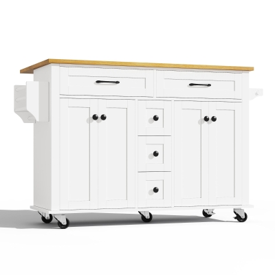 Multifunktionaler Küchenwagen mit ausklappbarer Arbeitsplatte, 140x40/65x89 cm, Weiß+Naturfarbe