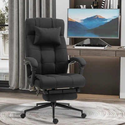 Vinsetto Silla de Escritorio Reclinable con Altura Ajustable Reposapiés Reposacabezas y Reposabrazos 66x76x112-120 cm Negro