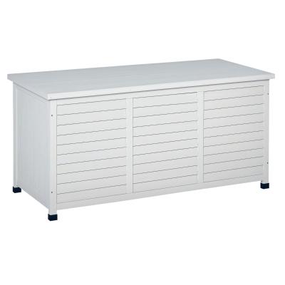 Outsunny Coffre de rangement extérieur malle de rangement en bois 283L 2 chaînes 127 x 56 x 60 cm blanc