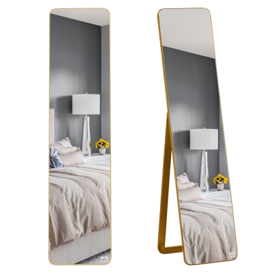 HOMCOM Large rectangular full-length mirror, 37 x 160 cm - freestanding or wall-mounted mirror - for bedroom, living room and dressing room, light walnut