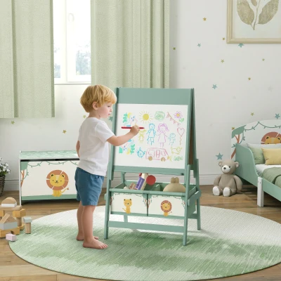 AIYAPLAY Pizarra Infantil Caballete 3 en 1 Caballete de Pintura para Niños de Doble Cara con Rollo de Papel y Cestas Verde