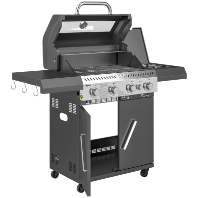 Grill gazowy 12 kW, 5 palników, boczny palnik, kółka