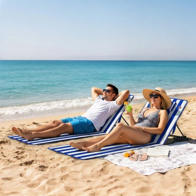 Outsunny Set 2 Materassini Mare Regolabili 4 Livelli Blu e Bianco