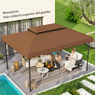 Outsunny Toldo de Recambio para Cenador 4x3 m con Techo Doble Orificios de Drenaje Solo Toldo NO Incluye Marco Café