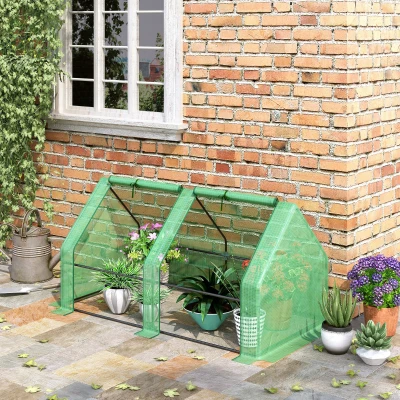 Outsunny Mini Greenhouse with & Zippered Window, Small Tunnel Steeple for Plants Vegetables, Steel Frame & PE Cover, 180 x 90 x 90 cm, Green