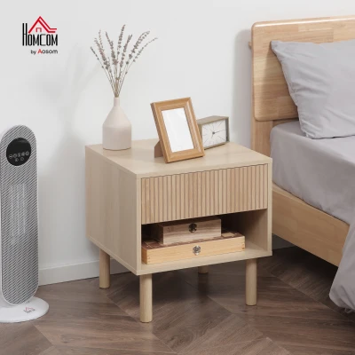 HOMCOM bedside table nightstand with drawers and cubbies, modern side table for bedroom, living room, dim. 47 x 47 x 50 cm, natural wood finish