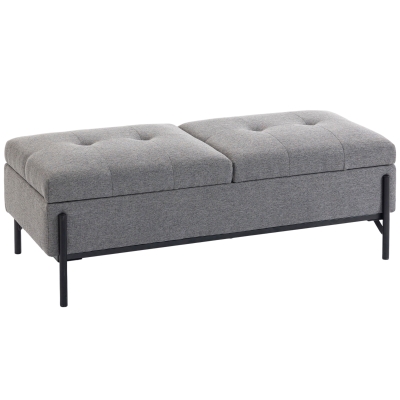 HOMCOM Ladă-bancă din ţesătură tip in, bancă de pat cu 2 compartimente, capace rabatabile şi perne extra-groase, 117 x 50 x 44 cm