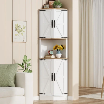 Eckschrank, platzsparend mit 5 Staufächern, Vintage-Küchenschrank, 39,5 x 39,5 x 180 cm, Weiß