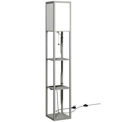 HOMCOM Floor Lamp with Shelves, 3 Layer Column Modern Standing Lamp for Living Room, Bedroom, Office, Grey