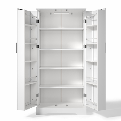 Multifunktionaler Küchenschrank mit LED-Sensorleuchte, Doppeltür mit Staufach, 60 x 35 x 128 cm, Weiß