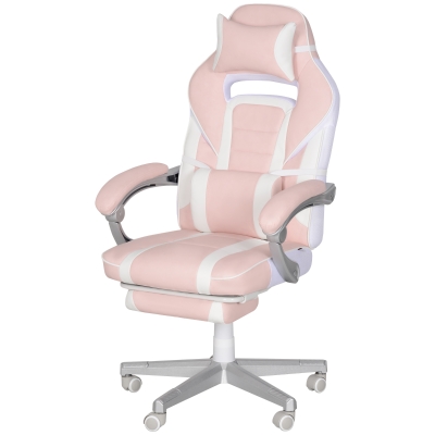 HOMCOM Chaise gaming, fauteuil gaming ergonomique avec repose-pieds, hauteur réglable, dossier inclinable, 63x63x123cm, rose