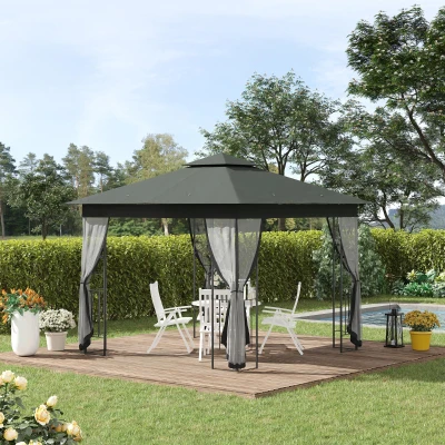 Outsunny Double Roof Gazebo Steel Frame Grey 3x3m