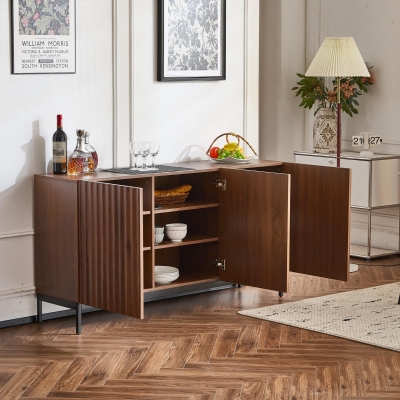 Sideboard im Mid-Century-Modern-Stil, 3D-Wellendesign, für Wohnzimmer, Esszimmer, Büro, 150 x 40 x 80 cm, Braun