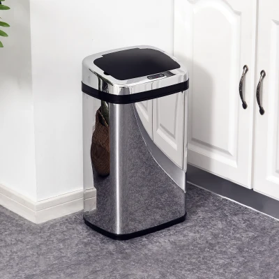 HOMCOM Poubelle de cuisine automatique 30L acier inoxydable, poubelle à capteur de mouvement avec couvercle, 33x25x58cm, argent