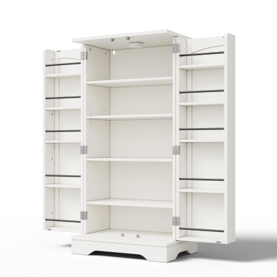 Küchenschrank mit LED-Sensorlicht, großer 2-türiger Aufbewahrungsschrank mit verstellbaren Regalböden & Türablagen, 60 × 40 × 120 cm, Weiß