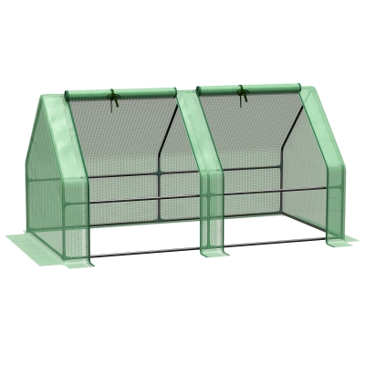 Outsunny Mini Greenhouse with & Zippered Window, Small Tunnel Steeple for Plants Vegetables, Steel Frame & PE Cover, 180 x 90 x 90 cm, Green