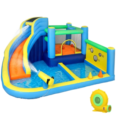 AIYAPLAY 8-in-1 Inflatable Bouncy Castle with Slide, Pool Outdoor