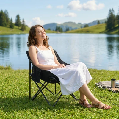 Outsunny Chaise Camping Pliable Noire Ultra Légère