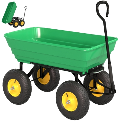 Outsunny Carro de Jardín Inclinable hasta 75° con Mango Ajustable y 4 Neumáticos Capacidad Max.75 L Acero 109x52x94 cm Verde