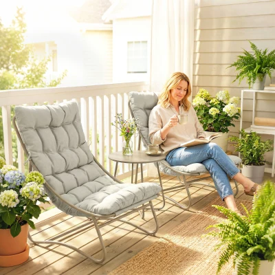 Outsunny Conjunto de Jardín de 3 Piezas con 2 Sillas Lounge Mesa de Café y Cojines para Exterior Patio Balcón Gris Claro