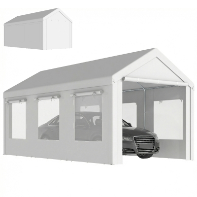Outsunny Carport 3x6m Abri Robuste Hauteur Réglable Blanc