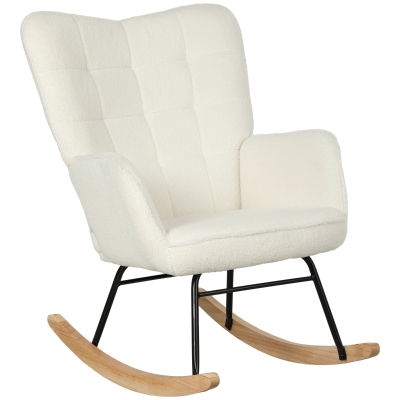 HOMCOM Fauteuil à bascule rocking chair revêtement effet laine bouclée, structure en acier 71 x 98 x 101 cm blanc