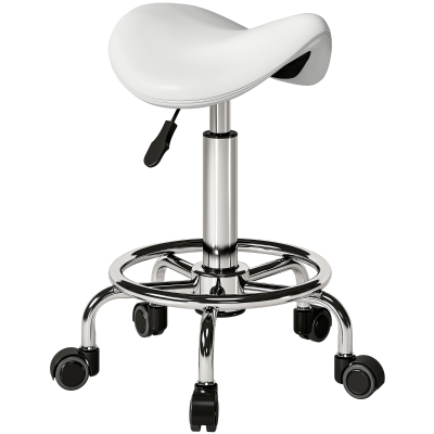 HOMCOM Rolling Saddle Stool for Salon & Spa, White