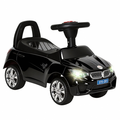 HOMCOM Coche Correpasillos para Niños de 18-36 Meses con Faros Música Bocina Volante Espacio de Almacenaje y Asa Negro