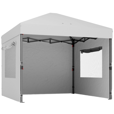 Outsunny Carpa Plegable Pop-up 3x3 m con 3 Paredes 2 Ventanas Altura Ajustable UPF50+ Bolsa Transporte y Sacos de Arena Blanco