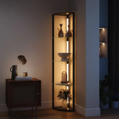 HOMCOM LED Lampa Stojąca ze Szklanymi Półkami, Lampa z 3 Poziomami Jasności, Czarna