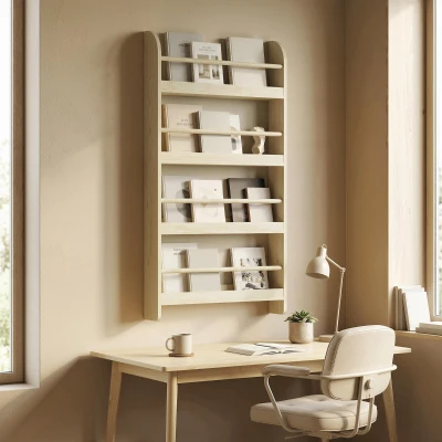 HOMCOM Estantería de Pared de Libros con 4 Estantes Librería Infantil para Hogar Oficina Carga 30kg 59x12x113cm Natural