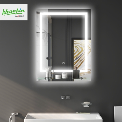 kleankin LED Bathroom Mirror with Lights and Shelf, Illuminated Makeup Mirror, Vanity Mirror with 3 Colour, Smart Touch, Anti-Fog