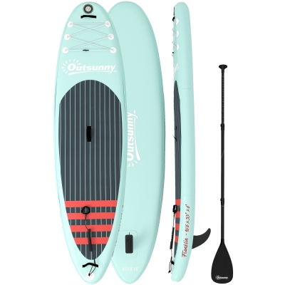 Outsunny Tabla de Paddle Surf Hinchable 320 cm, con Superficie Antideslizante Remo de Aluminio Ajustable Quilla Bomba y Mochila