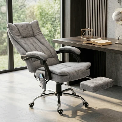 Vinsetto Silla de Oficina con 6 Puntos de Masaje Ajustable con Función de Calefacción Reposapiés Retráctil y Control Remoto Gris