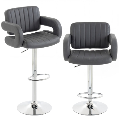 HOMCOM Bar Stools Swivel PU Leather Set of 2 Grey