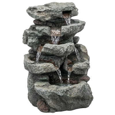 Outsunny 6-Tier Resin Garden Fountain LED Lights Grey