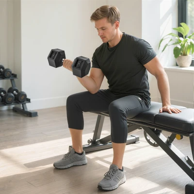 HOMCOM Mancuerna Hexagonal 15 KG con Barra de Conexión Metálica para Entrenamiento en Casa Gimnasio Oficina Negro y Plata