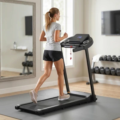 HOMCOM Cinta de Correr para Casa 1-12 KM/H 1,5HP con 12 Programas Ruedas Pantalla LED y Soporte para Móvil para Hogar Oficina