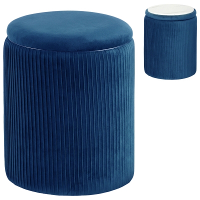 HOMCOM Velvet Storage Ottoman Round Foot Stool 45cm Blue
