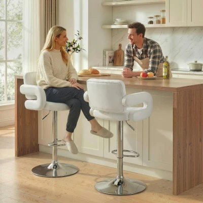 HOMCOM Bar Stools Swivel PU Leather Set of 2 White