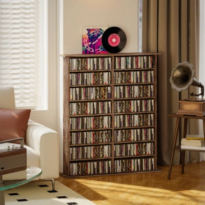 HOMCOM CD & DVD storage with 16 compartments and 12 adjustable shelves max capacity 720 CD/396 DVD & Blu-ray brown