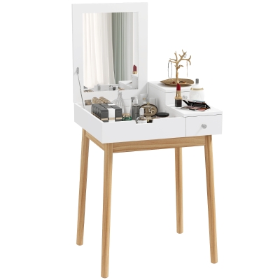 HOMCOM Coiffeuse Scandinave Miroir Pliable Blanc 60x50x86cm