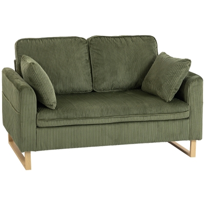 HOMCOM 2-Seater Loveseat Sofa Metal Legs Dark Green