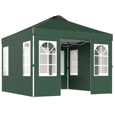 Outsunny Carpa Plegable 3x3 m Pop-up con UPF50+ 4 Laterales Desmontables Altura Ajustable y Bolsa de Transporte Verde