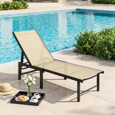 Outsunny Chaise Longue Jardin Inclinable 4 Positions Acier Kaki