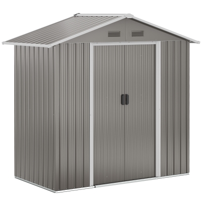 Outsunny Outdoor Garden Shed Storage, Backyard Steel Utility Tool Shed, Lawn Garage Building Organizer w/Sliding Door, Gable Roof, 1.94x1.1x1.84m, 4 Vents-Gray