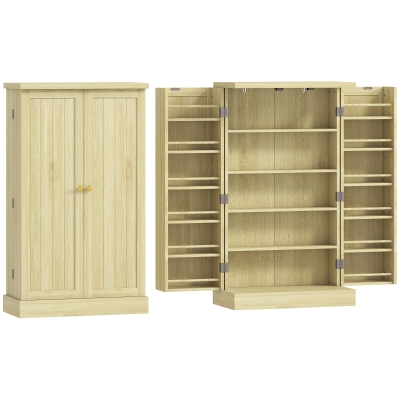 HOMCOM Vorratsschrank 104 cm, 12 Gewürzhalter, verstellbare Böden, Naturholz.