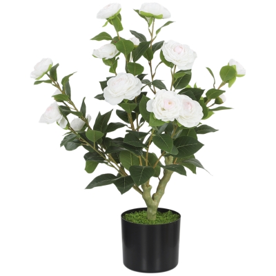HOMCOM Plante Artificielle Camelia 65cm Pot Fleurs Soie Réaliste