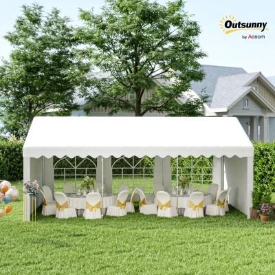 Outsunny 6 x 4m Party Gzebo, Party Marquee, Heavy Duty, Removable Sidewalls & Zippered Doors, Windows, Water Resistant-Whtie
