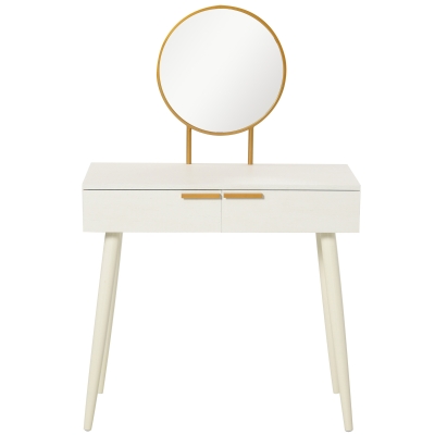 HOMCOM Coiffeuse Blanche avec Miroir Rond et 2 Tiroirs